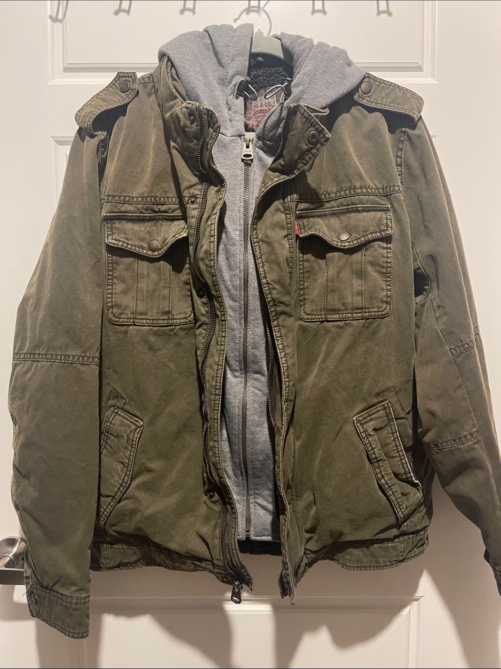 Levi's Olive Green Military Field Jacket with Gray Hood